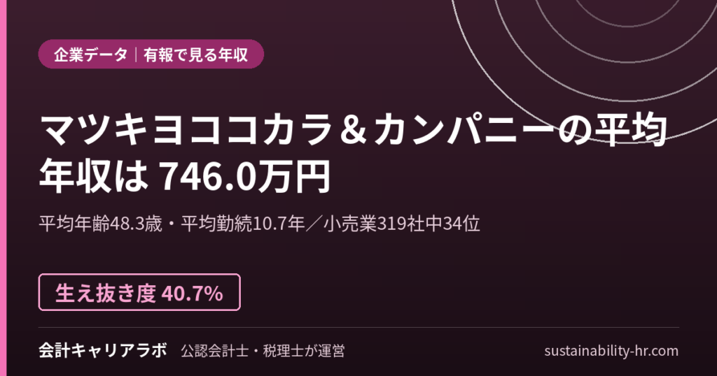 株式会社マツキヨココカラ＆カンパニーの平均年収・勤続年数（有価証券報告書のデータ）
